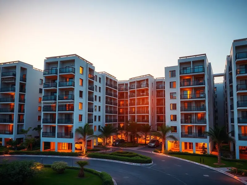 ਸ਼ਾਮ ਦੀ ਰੋਸ਼ਨੀ ਵਿੱਚ ਟ੍ਰਾਈਸਿਟੀ ਦੀ ਆਧੁਨਿਕ Residential ਅਪਾਰਟਮੈਂਟ ਕਮਿਊਨਿਟੀ